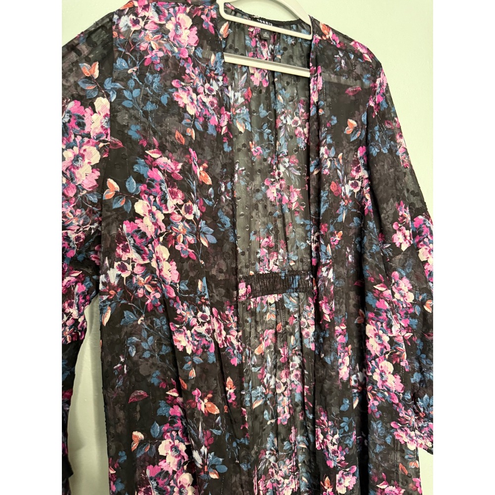Torrid Lurex Chiffon Maxi Kimono open front floral romantic whimsical - Picture 10 of 11